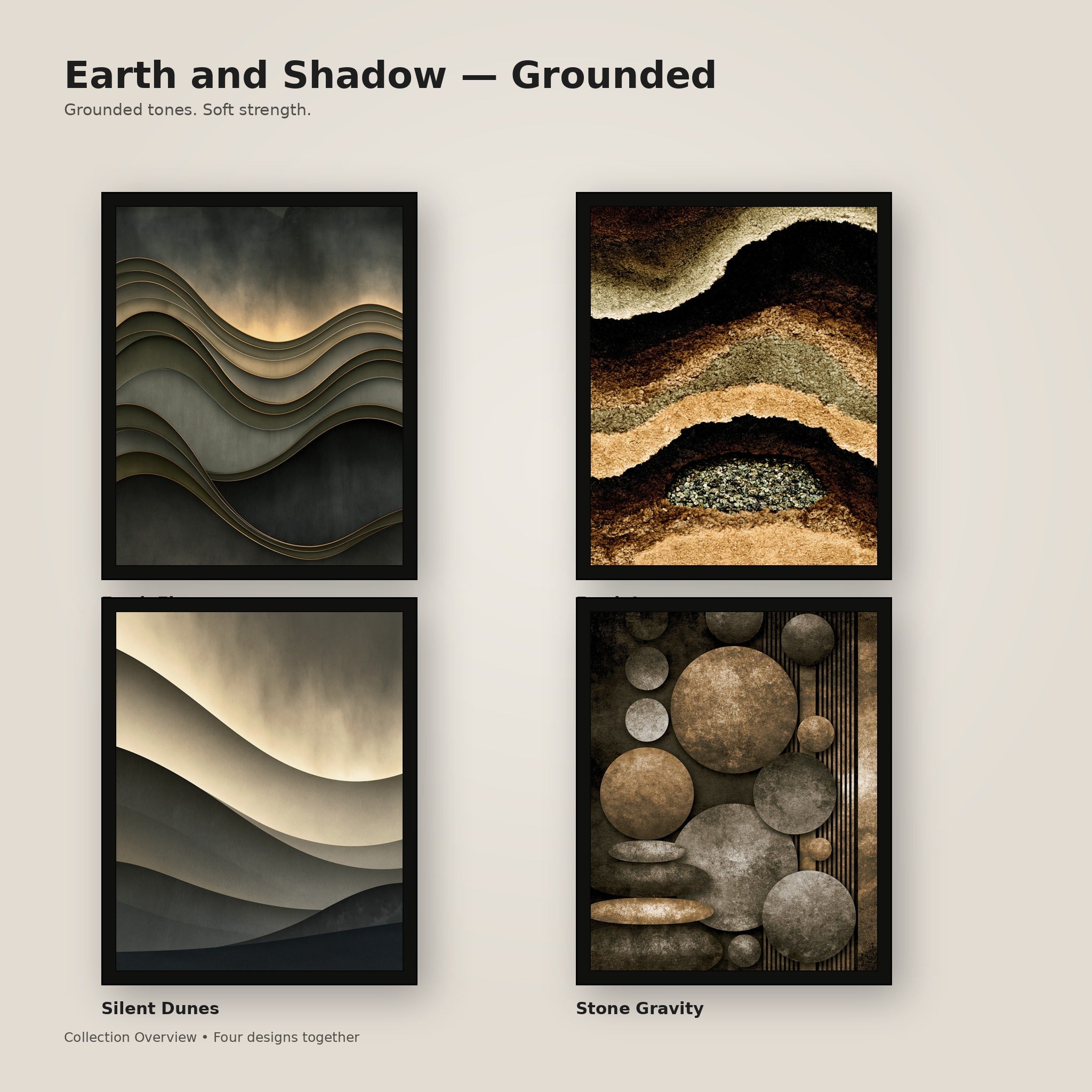 Earth and Shadow Grounded framed wall art collection for masculine rooms