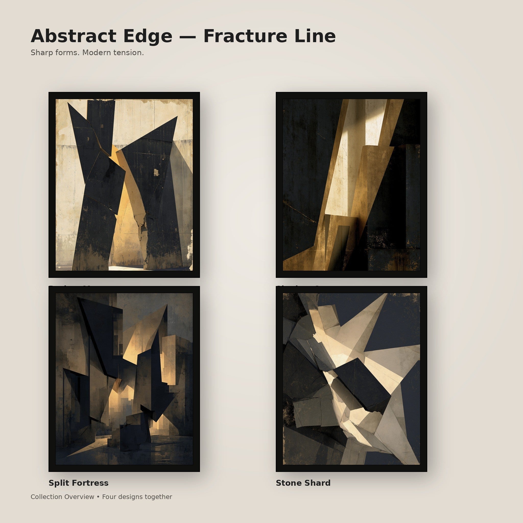 Abstract Edge Fracture Line framed wall art collection for masculine rooms