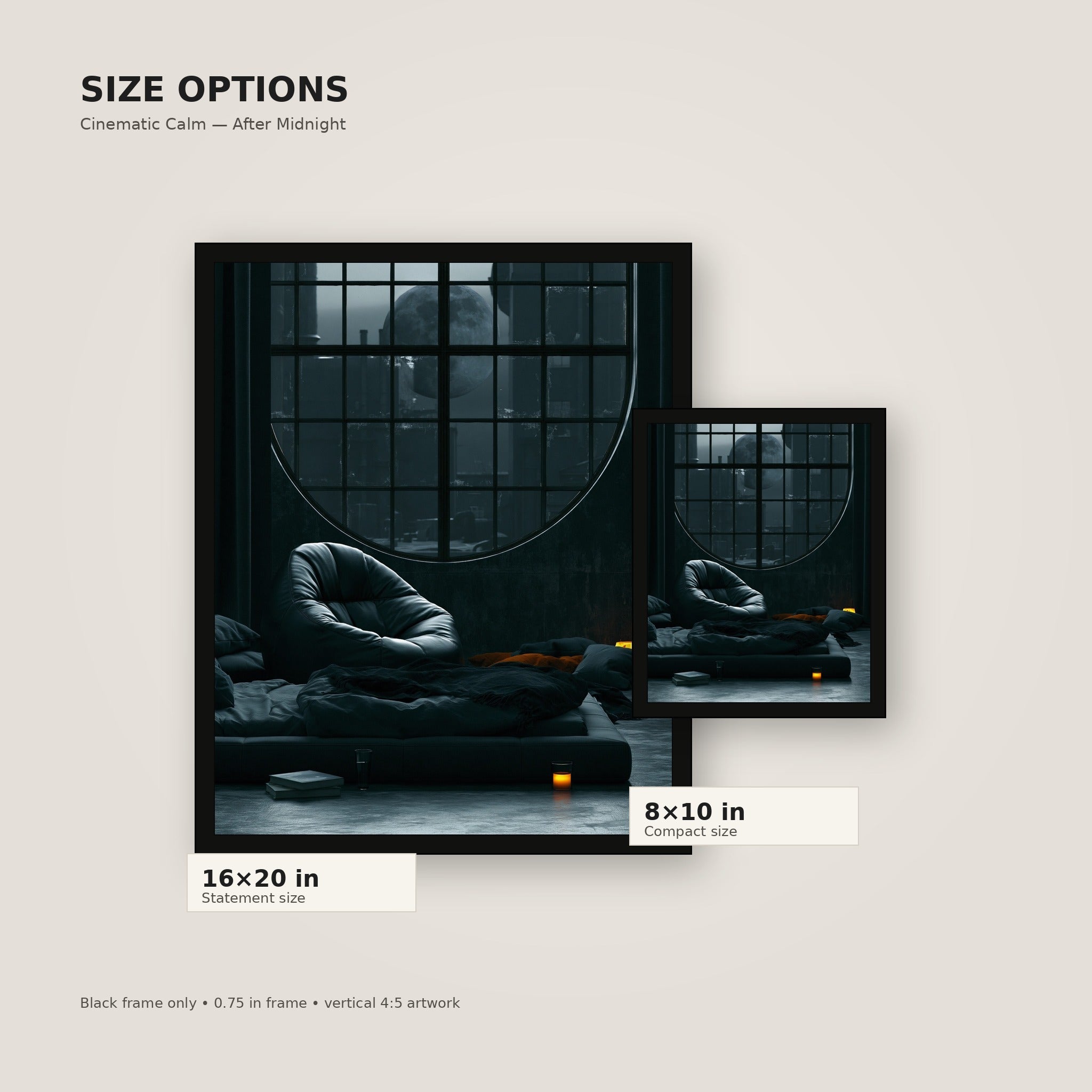 Midnight Lounge framed poster size comparison