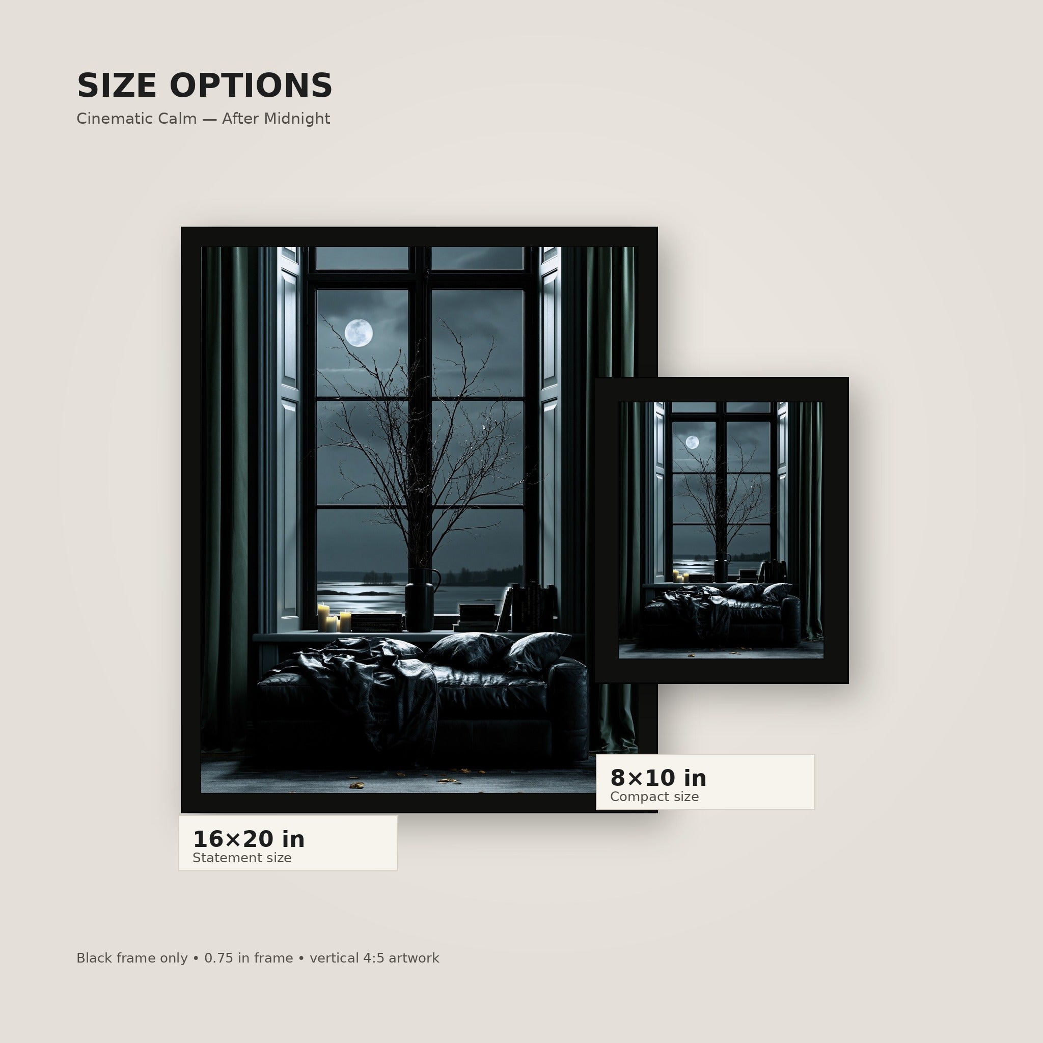 Moonlit Stillness framed poster size comparison