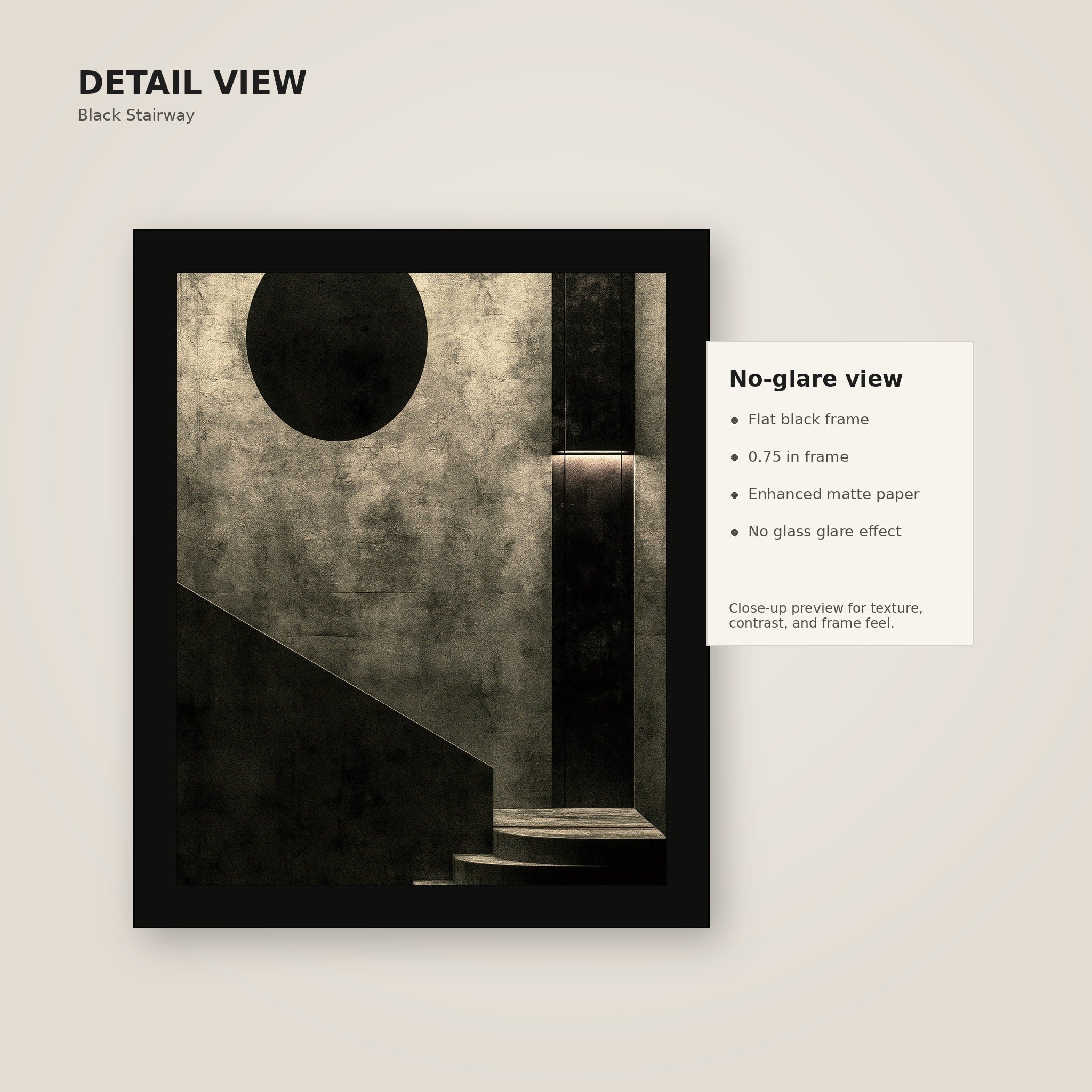 Black Stairway framed wall art detail view