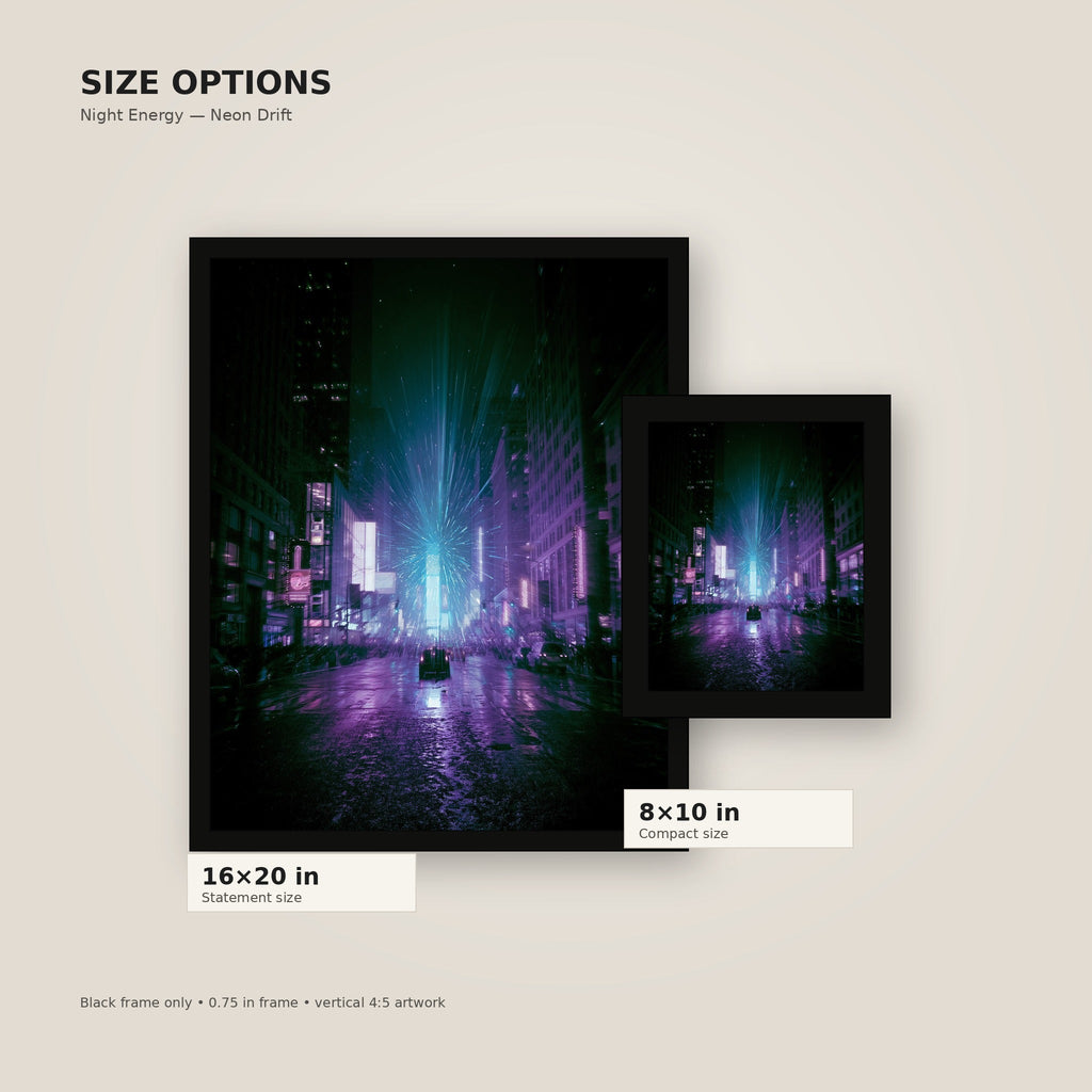 Midnight Neon Alley framed poster size comparison