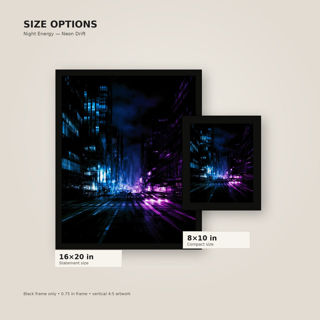Neon City Rush framed poster size comparison