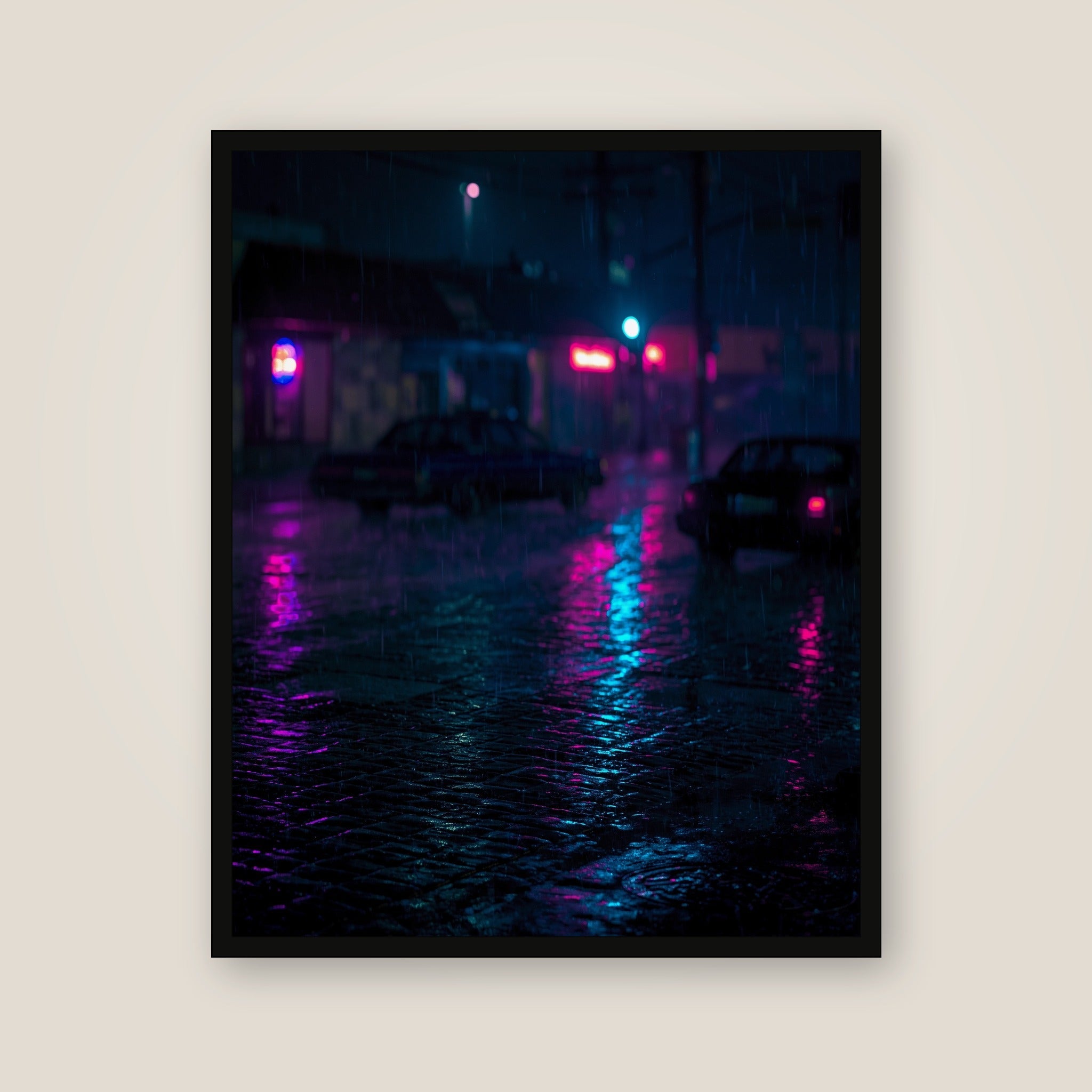 Rainy Neon Street framed wall art main product image